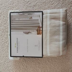 Threshold 100% cotton grey and white striped shower curtain